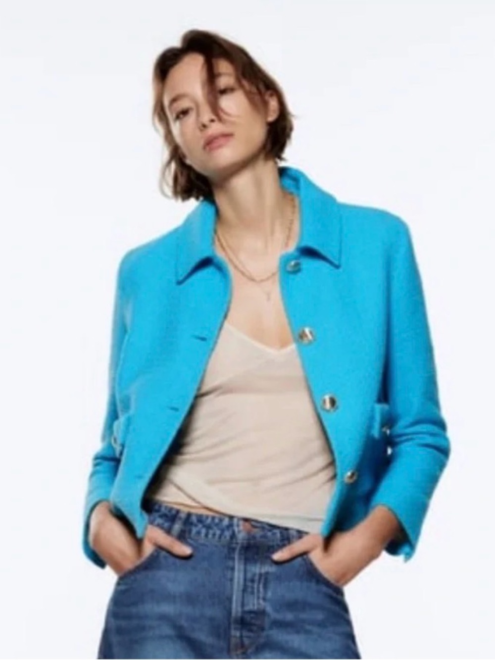 NWT Zara textured aqua blazer size M